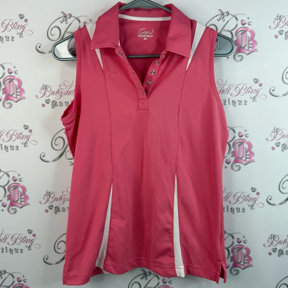 Cracked wheat tank top collared Pink white Coral Sleeveless Polo Top preppy